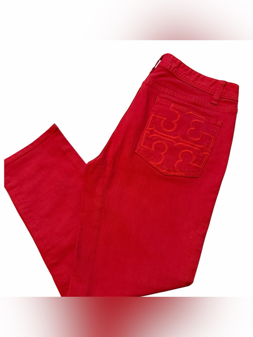 EUC Tory Burch Red Cropped women's jeans size 28 Logo Pocket Designer